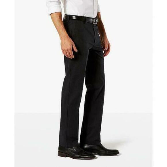 NEW MENS DOCKERS SIGNATURE STRAIGHT PANTS FLAT 476990017 CHECKED BLACK 32 34 - Picture 1 of 1